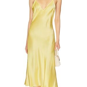 DANNIJO DEEP V MULTI STRAP MIDI SLIP DRESS IN YELLOW